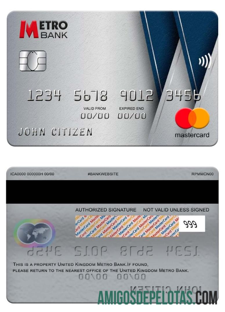 Metro Bank Mastercard do Reino Unido amostra